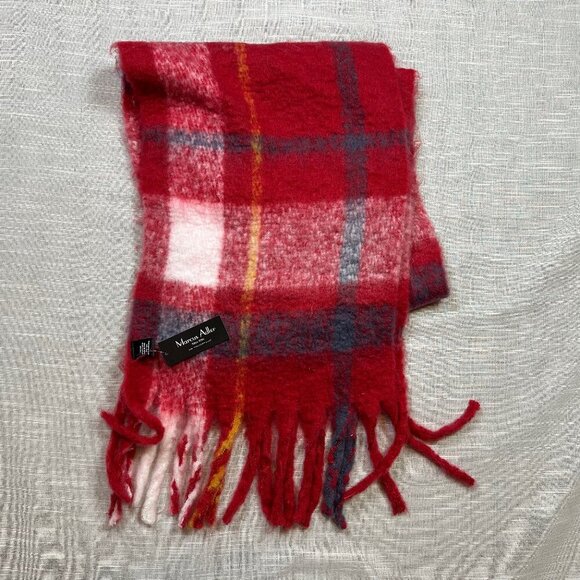 Marcus Adler NWT Red White Plaid Thick Chunky Winter Scarf - Picture 1 of 3